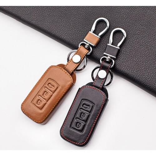 Soft Leather car key case cover set fob for MITSUBISHI OUTLANDER Lancer EX ASX colt Grandis Pajero sport remote key protection
