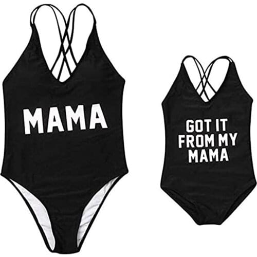 Newest Arrival Summer Beach Parent-child Swimwear Mom and Children Letter Pattern Camisole Top High Waist One-piece Swimsuits