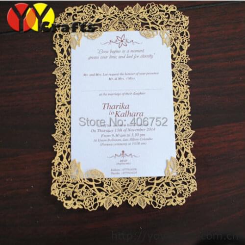 Wholesale wedding accessory rose design gold ivory laser cut wedding invitation card menu card