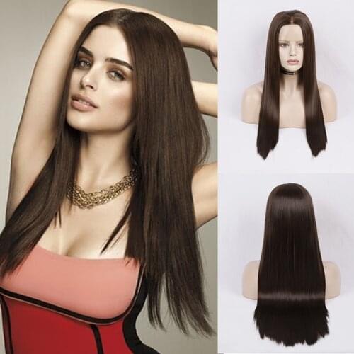 AIMEYA Dark Brown Lace Front Wig Long Straight Middle Part 13x2.5 Lace Wigs Heat Resistant Cosplay Daily Wear Wigs for Women