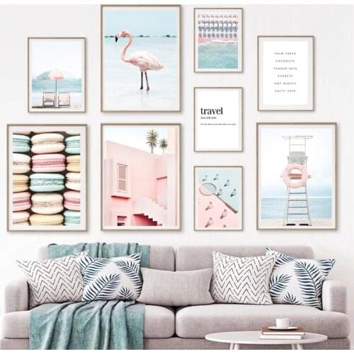 Nordic Poster Flamingo Beach Bicycle Macaron Badminton Art Canvas Painting Living Room Decorative Wall Drawing Home Art Poster