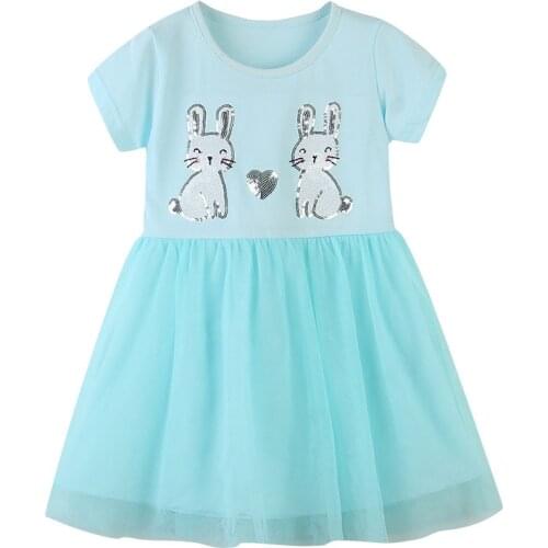 Frocks for Girls 2021 Summer Baby Girl Clothes Toddler Cotton Animal Vestiods Casual Bunny Sequined Dress for Kids 2-7 Years