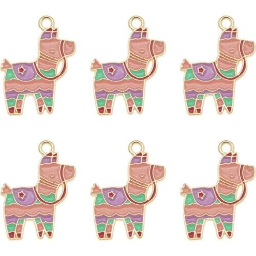8pcs Alloy Enamel Cute Horse Charms Colorful Pendant For Bracelet Earrings Making Accessory DIY Findings 27*19mm