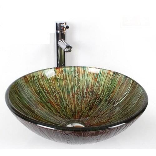 Bathroom Tempered Glass Vessel Sink - brown green Modern