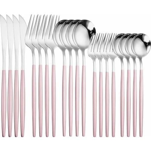 Pink Silver Dinnerware Set Stainless Steel Cutlery Kitchen Dinnerware Tableware Set Forks Western Knives Spoons Cutlery Set 20pc