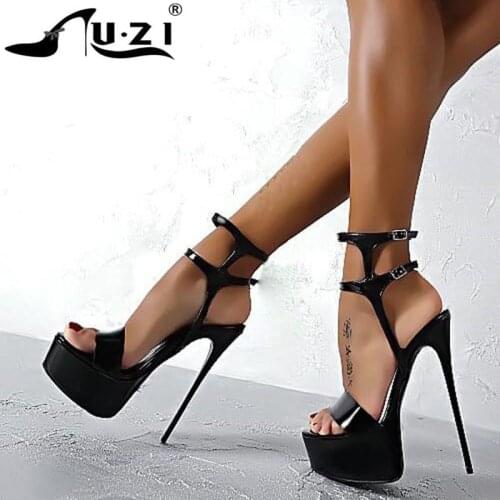 16cm Ultra High Heels Sandals For Women Summer Sexy platform Club Shoes Woman Patent Leather Party Sandals Size 42 43 44 45 46