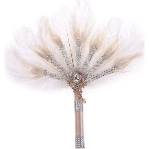 Bridal Feather Bouquet Decorative Fan Crystal Bridesmaid Wedding Bouquet Flapper E15B