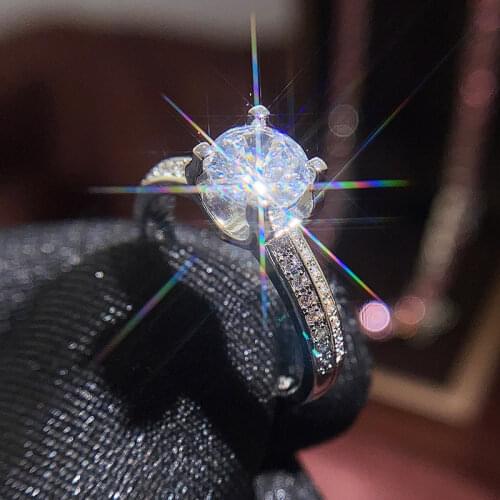 Gorgeous Big Round 925 Sterling Silver Engagement Ring CZ Promise Ring Best Proposal Ring for Girlfriend Women Trendy Jewelry