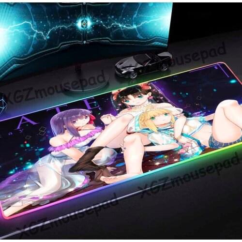 XGZ Popular Anime Fate Custom Large RGB Mouse Pad Black Lock Edge Computer Keyboard Desk Mat Rubber Non-slip for Lol Csgo Gamer