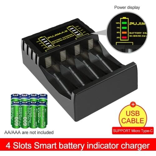 4 slot Battery Charger for AAA/AA Rechargeable Battery Short Circuit Protection with LED Indicator Ni-MH/Ni-Cd charger