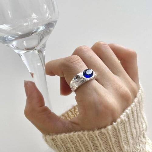 Lispector 925 Sterling Silver Korean Blue Crystal Rings for Women Irregular Chic Zircon Ring Party Female Jewelry Couple Gifts