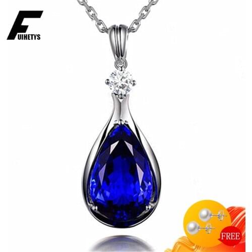 Bali Jelry Luxury Necklace for Women Silver 925 Jewelry Accessory Water Drop Sapphire Zircon Gemstone Pendant Wedding Engagement