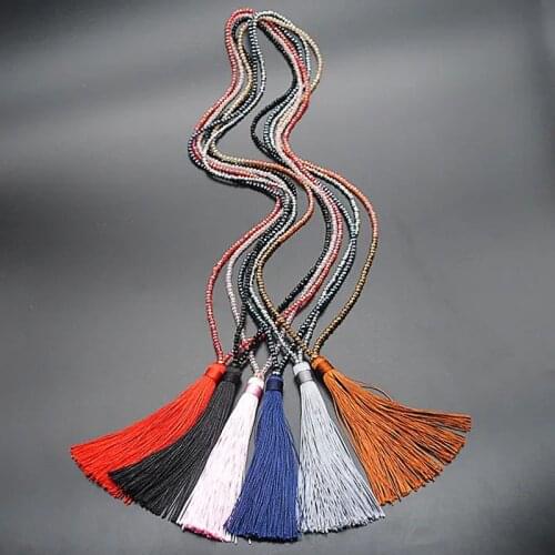 Trendy Bohemian Tassel Pendant Necklace for Women Colorful Geometric Long Beaded Chain Necklaces Birthday Party Gift Jewelry