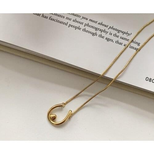 100% Authentic 925 Sterling silver Golden Horseshoe Pendant Snakebone Chain Necklace FINE Jewelry TLX782