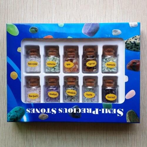 2019 new fashion Mini Natural Semiprecious Gem Stone gallet 10 Bottles Chip Crystal Natural Stones Decoration free shipping