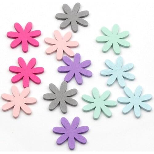 20pcs Natural Wooden Flower Pattern Chipboard Scrapbooking Art Collection Craft For Handmade Home Decoration 26mm