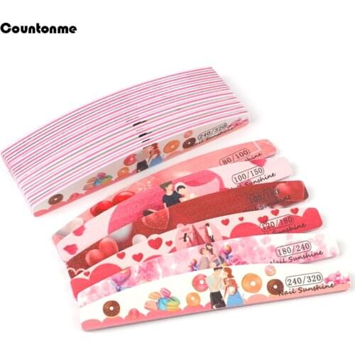 25Pcs Colorful Professional Nail File Emery Board Half Moon Sandpaper Nail Sanding Grinding Polishing Manicure Nail Care Tools