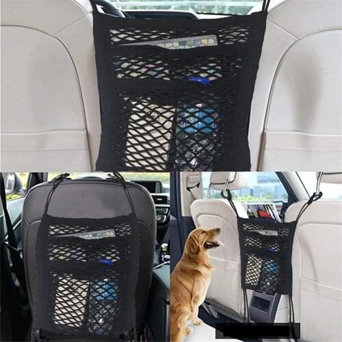 3-Layer Car Mesh Organizer Seat Back Net Bag Barrier of Backseat Pet Kids Cargo Tissue Purse Holder Driver Storage Netting Pouch