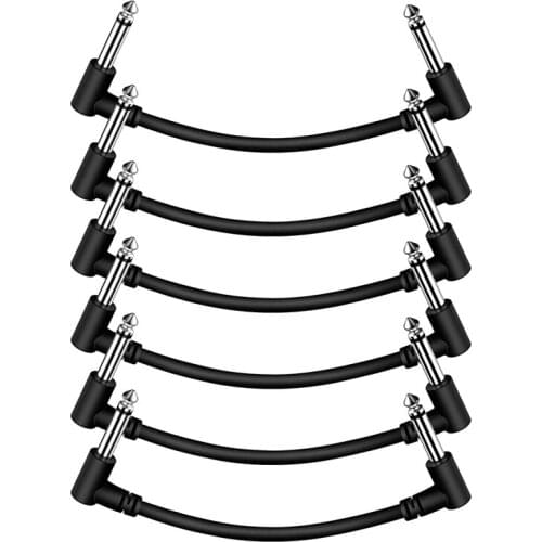 6PCS 6 Inch Guitar Patch Cables, Black Guitar Pedal Cable Effect Cable Cord, 1/4 Inch TS Right Angle Guitar Patch Cable