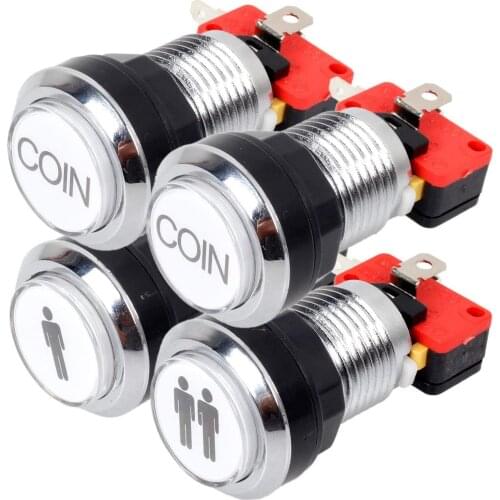 Arcade Buttons Chrome Silver Plated DC 5V 12V LED Push Buttons 1P / 2P Players 2x Coin Button For Arcade Video Games Part