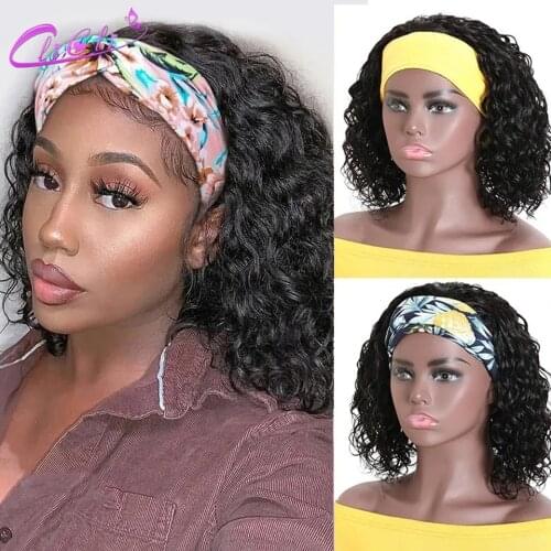 Brazilian Headband Wig Human Hair Water Wave Bob Wig With Headband Attached Water Wave Headband Wigs For Black Women Water Wave