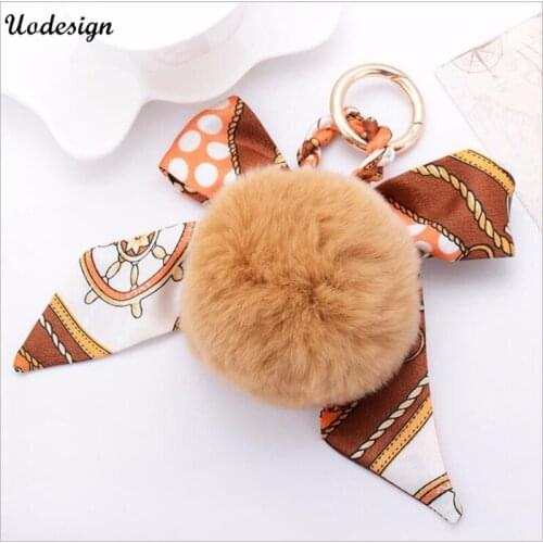 Rabbit Fur Ball Keychain Furball Clover Key Ring Key Chain Jewelry Fur Bag Charm Women Bag Accessories For Gift