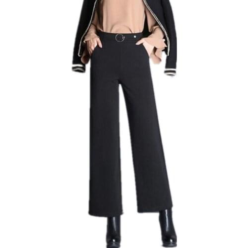 New 2020 Women Autumn Wide Leg Pants Female High Waist Black Pants Capris Casual Professional Trousers Pants Women S411