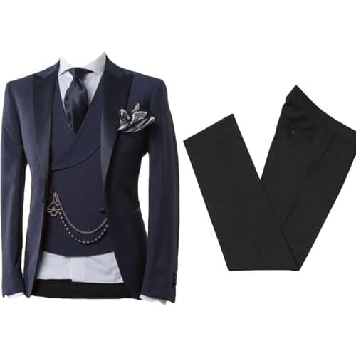 Business Modern Men Suit With Pants Slim Fit Wedding Suits For Men Prom Formal Tuxedo Costume Homme 3 Pieces (Jacket+Pants+Vest)