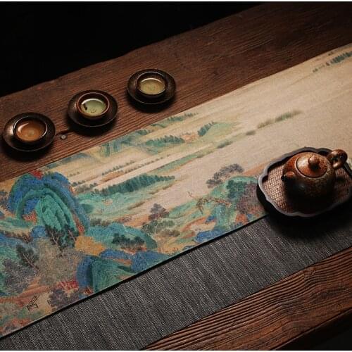 Cotton Linen Tea Mat Zen Dry Bubble Chinese Table Flag Tea Ceremony Thousand Miles Jiangshan Tea Table Tea Towel Cshion Cloth