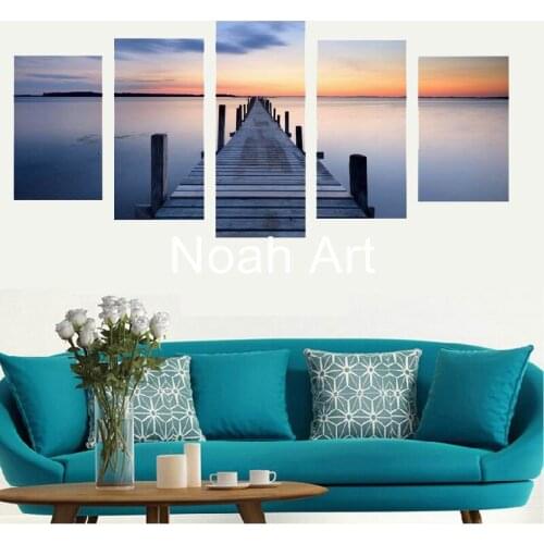 Sunset Seascape Picture Canvas Painting Modern Wall Art Picture For Living Room Unframed Decorative Landscape Canvas Art 5 Piece