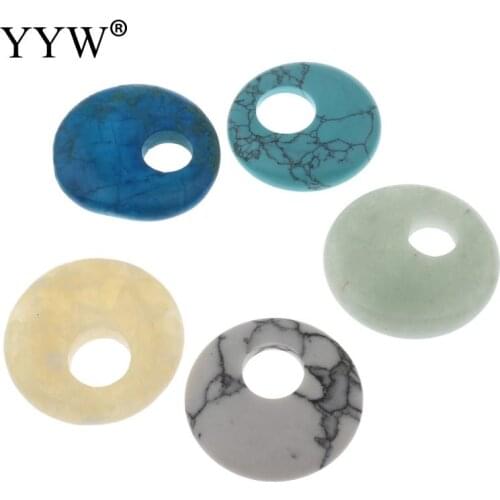 Round Pendants Natural Stones Diy Pendants 30mm Coco Donut Pendant Agat Quartz Stones Goldstone Amethy Flat Beads With Big Hole