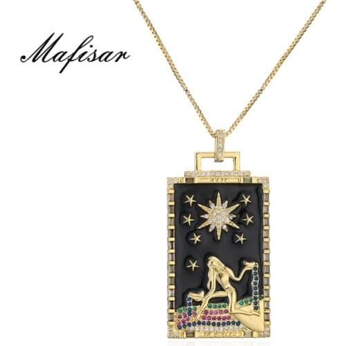 Mafisar Vintage Bohemian Style Painting Geometric Pendant Necklace For Women Men Fashion CZ Hip Hop Jewelry Party Gift