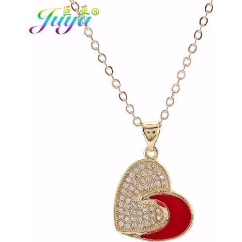 Micro Pave Inlay Cubic Zirconia Enamel Heart Suspension Women Fashion Pendant Necklaces