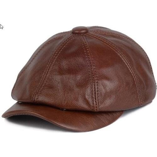 New Winter Leather Beret Hats for Men Fashion mens fashion leather hat spring high quality cowhide leather beret army cap