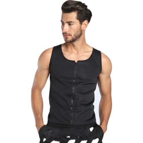 Men Neoprene Sauna Suit Hot Body Shaper Corset for Weight Loss with Zipper Waist Trainer Vest Tank Top Workout Shirt