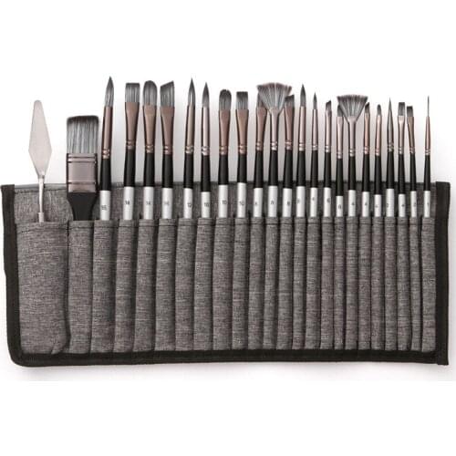 24 Nylon Wool Brush Set Silver Gray Rod Brush Curtain Oil Painting Brush Gouache Watercolor Brush Brush Pen Watercolor Brush Set