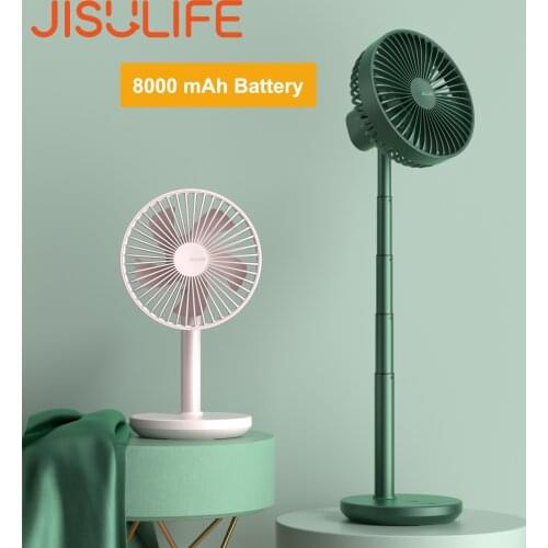 JISULIFE Desk Fan Ventilador Portatil Telescopic Folding Fan for Home Office 8000mAh USB Silent Rechargeable Floor Fan