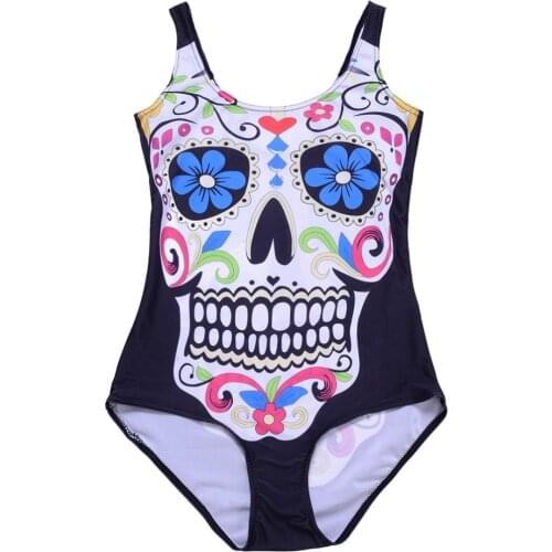 New Harajuku Halloween One Piece Swimsuits Floral Skull 3D S To 4xL Women Sexy Black Triangle Beach Suits 3 Patterns