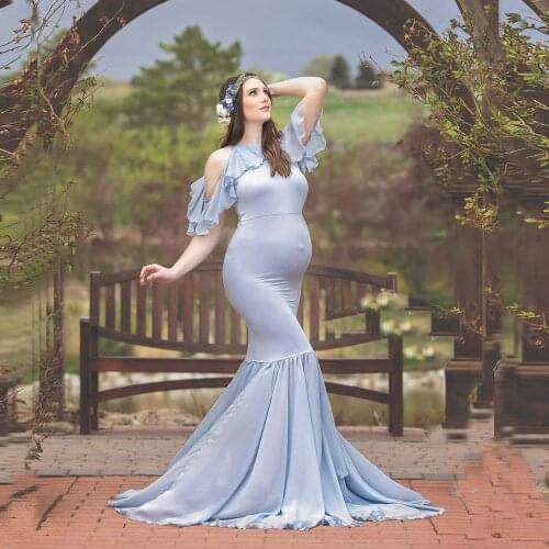 Ruffles Off Shoulder Maternity Shoot Dress Long Pregnancy Photography Dress New Elegence Maxi Gown Photo Prop For Pregnant Women
