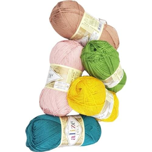 Alize Diva Yarn 100gr-350mt %100 Microfiber Acrylic DIY Knitting Crochet Soft Summer Lace Bikini Swimsuit Thin Made in Turkey