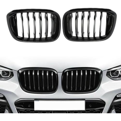 2Pcs Car Front Hood Kidney Grille Grill Mesh Glossy Black Racing Grills For-BMW X3 G01 X4 G02 2018 2019 2020