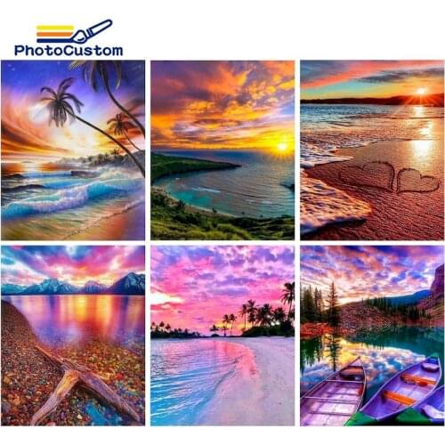 PhotoCustom Paint By Number River Landscape Drawing On Canvas HandPainted Painting Art Gift DIY Living room Decor