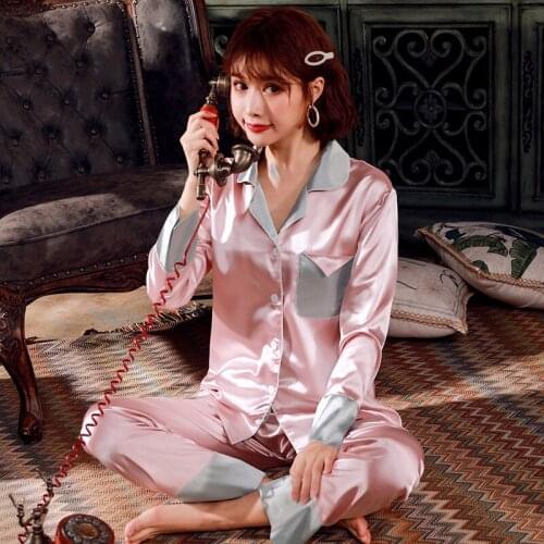 Silk Pajamas For Women Satin Pajamas Sets Long Sleeves Nightie 2-piece Top+Pants Sleep Suit Women Flower Pijama Fashion Homewear