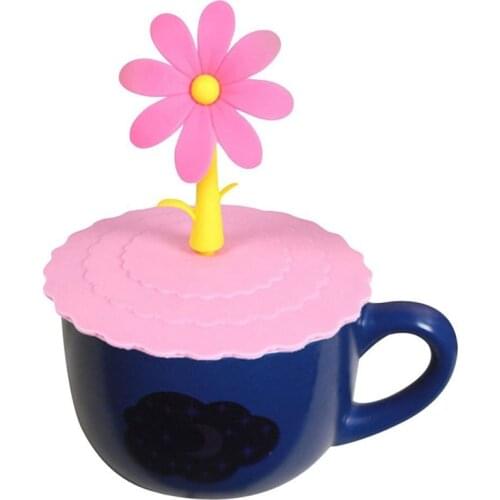 Cute Flowers Adorn Water Drinking Cup Lid Silicone Anti-dust Bowl Cover Cup Seals Glass Mugs Cap Cups Lid-silicon