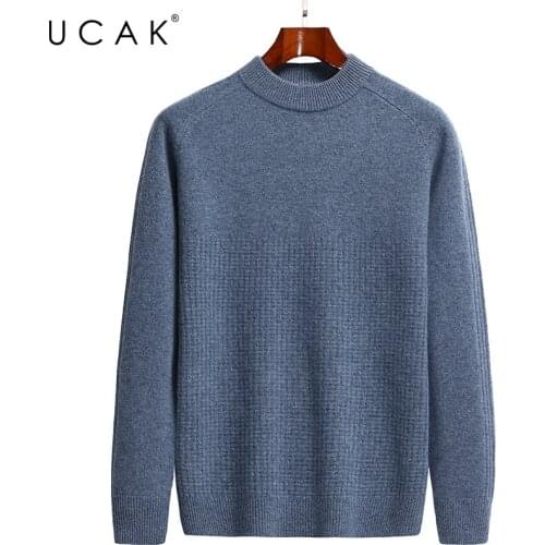 UCAK Brand Classic Pure Merino Wool Men Sweaters O-Neck Striped Streetwear Sweater Pull Homme Autumn Winter Thick Pullover U1318