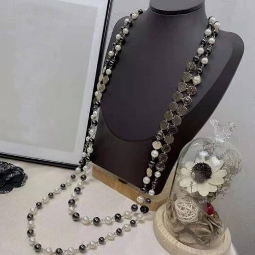 Fashion Party Jewelry Pearls Necklace Luxcy Party Long Necklace Vintage Beads Chain Jewelry letter name sweater chain Neckalce