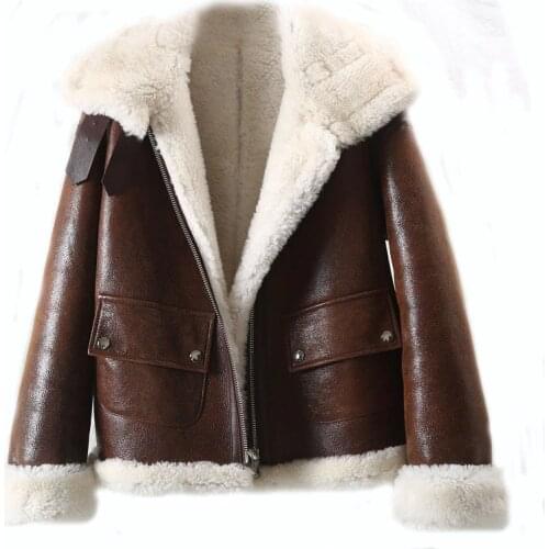 2020 Winter Jacket Women Real Fur Coat Natural Merino Sheep Fur Genuine Leather Outerwear Streetwear Thick Warm
