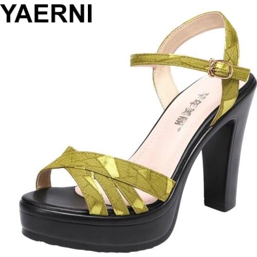 YAERNISpecial offer 2020 platform sandals block heel shoes woman summer open head high heels sandals ladies office party big siz