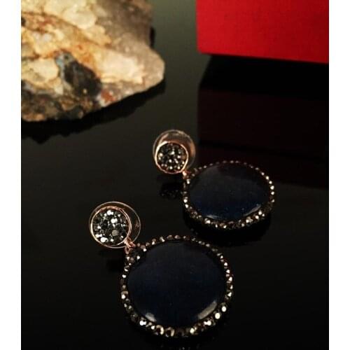 Dr Stone Natural Stone Women Lapis Lazuli Stone Rose Gold plated Earrings 373144679