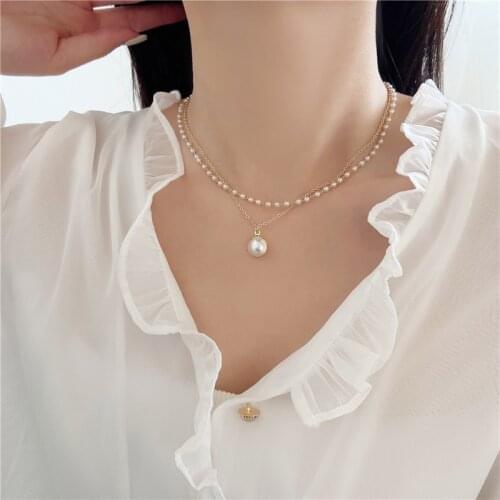 Ins Fashion Pearl Chain Necklace for Women Girl Sweet Romantic Gold Color Clavicle Jewelry Accessories Party Wedding Gift New